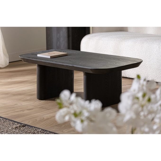 mesa de centro madera de abeto tintada negro líneas rectas