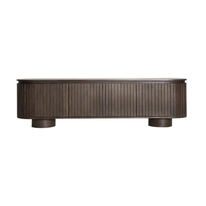 Mueble Tv 4 Puertas Ovalado Mango Oscuro Kai, Art Decó (180x40x50 cm )