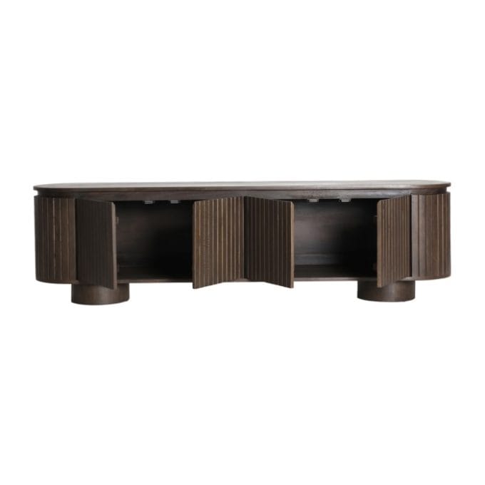 Mueble Tv 4 Puertas Ovalado Mango Oscuro Kai, Art Decó (180x40x50 cm )