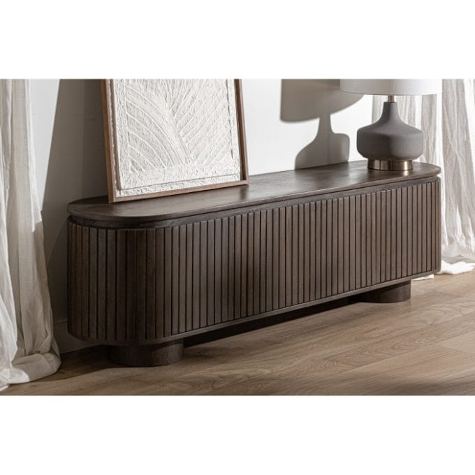 Mueble Tv 4 Puertas Ovalado Mango Oscuro Kai, Art Decó (180x40x50 cm )