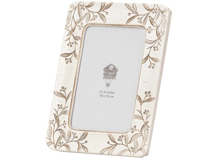 portafotos resina blanco decapado ramas en natural 10 15 cm