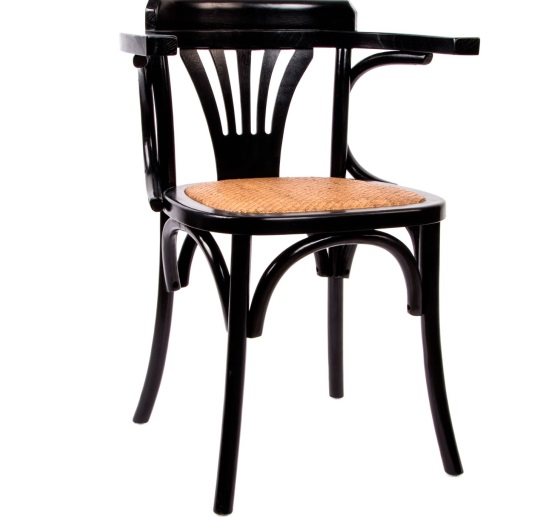 silla madera de olmo tintada negra con asiento en fibra natural de estilo vintage