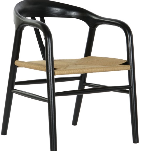 silla madera de olmo negra asiento ratán