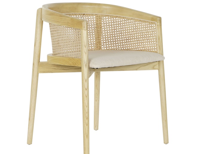 silla olmo natural respaldo curvo de rejilla y asiento tapizado