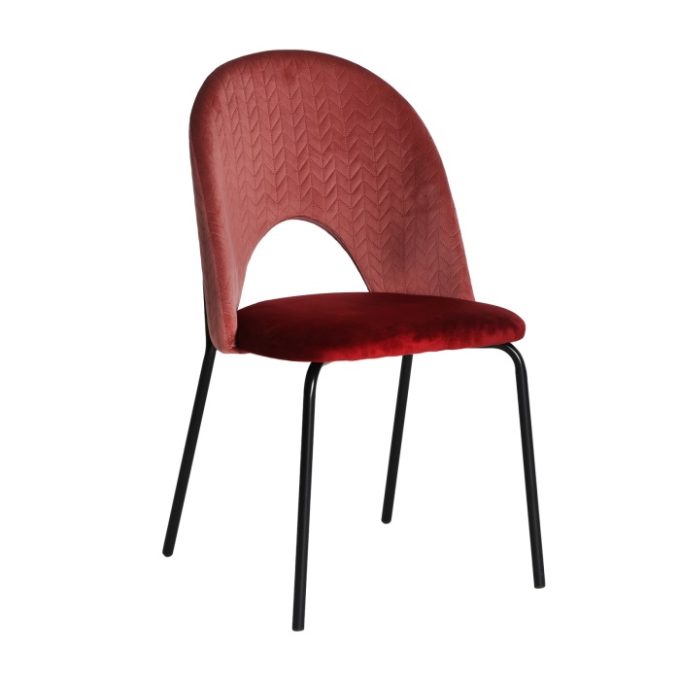 silla terciopelo burdeos pespunteado espiga patas metal