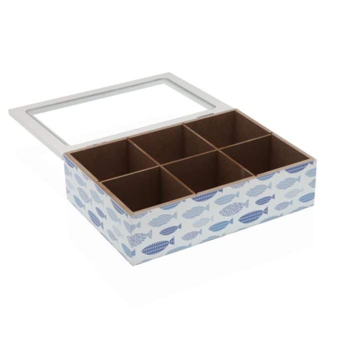 Caja Té Blanca Peces Azules, Vintage (24x17x7cm)