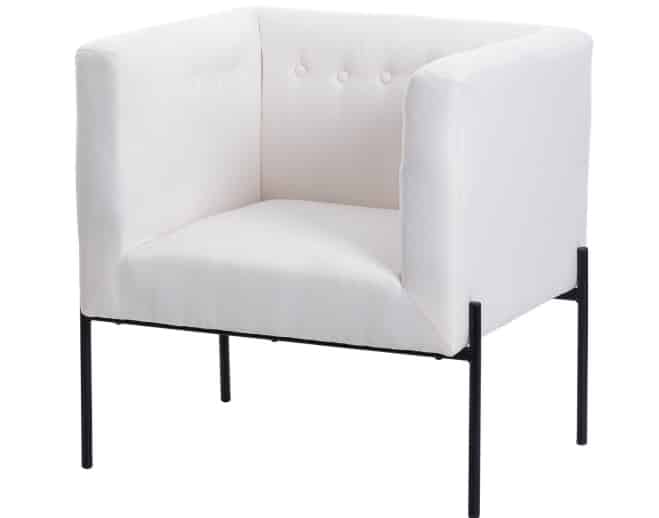 sillón blanco patas metal líneas rectas moderno