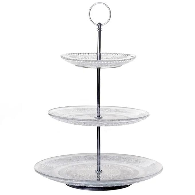 Bandeja Cristal Grabado Triple Altura Isabela, Vintage (25x25x35cm)