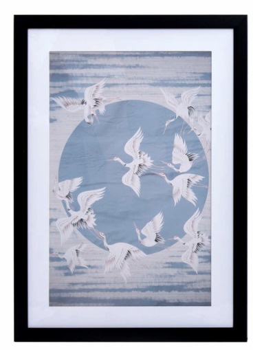 cuadro serigrafiado garzas blanco y azul