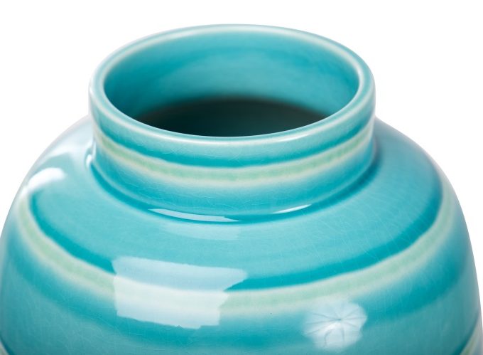 Jarrón Cerámica Esmaltada Azul Bicolor (20dx34 cm)