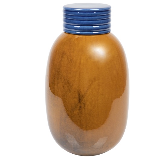 tibor redondo cerámica lacada naranja con tapa en azul