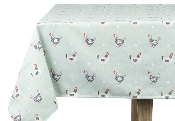 mantel poliéster verde con estampado de gallinas de estilo vintage