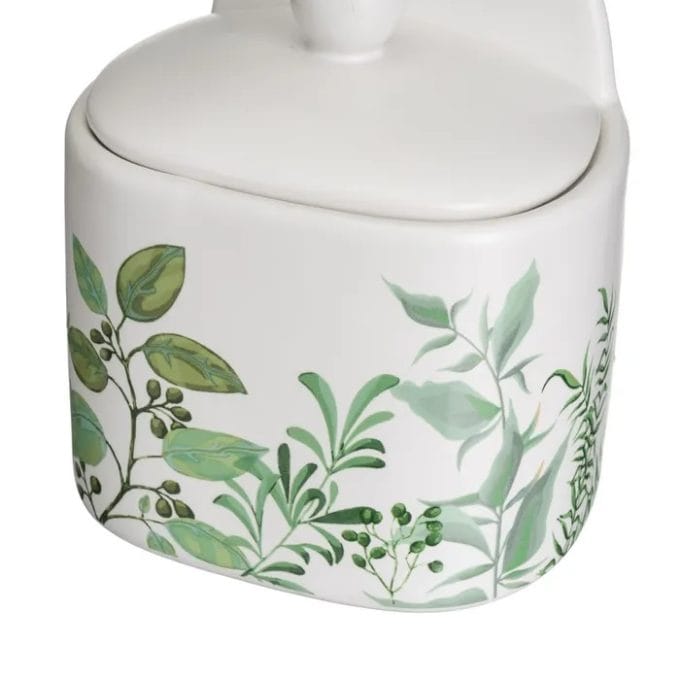 Salero Cerámica Blanca Ramas Verdes, Vintage (12x9x15cm)
