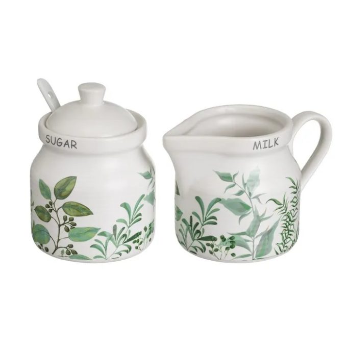 colección cerámica blanca ramas verdes vintage