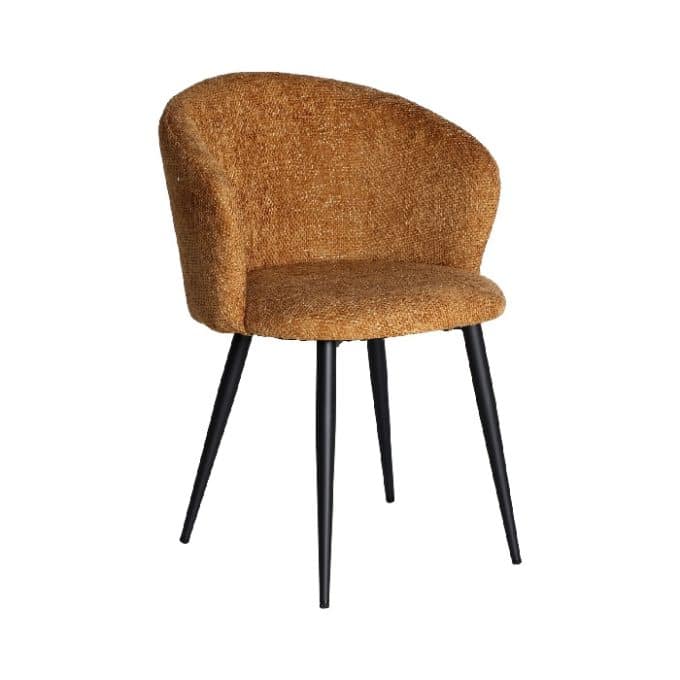 silla tapizada chenilla ocre patas metal negro