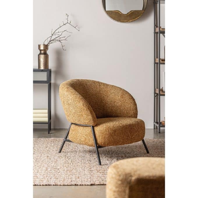Sillón Redondo Chenilla Ocre Bard, Contemporáneo (85x80x72 cm)