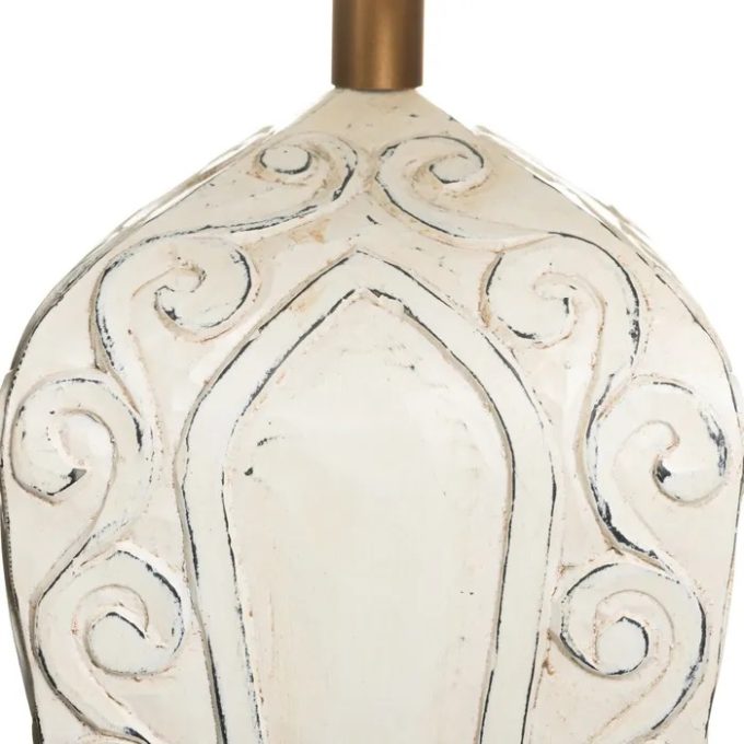 Lámpara Mesa Blanca Decapada Eloise, Shabby chic (35x45x64 cm)