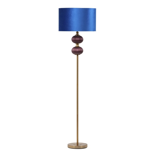 lámpara suelo oro bolas cristal morado tulipa azul art decó