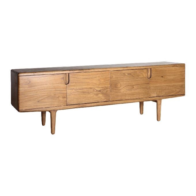 mueble auxiliar tv en madera de mindi natural con cuatro puertas nórdico
