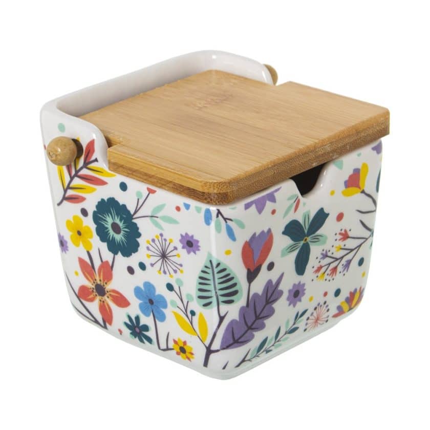 Servilletero Cerámica Blanca Flores Multicolor , Vintage(18x18x4cm) - Imagen 4