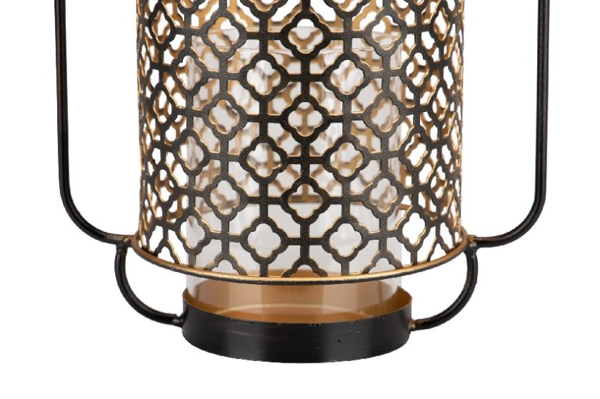 Portavelas Metal Calado Negro y Oro Metal Oro y Cristal (26x17x60 cm) - Imagen 5