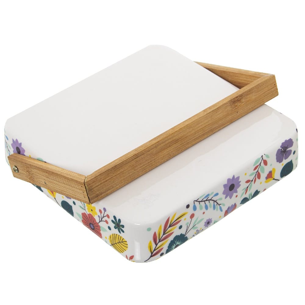 servilletero cerámica blanca flores multicolor