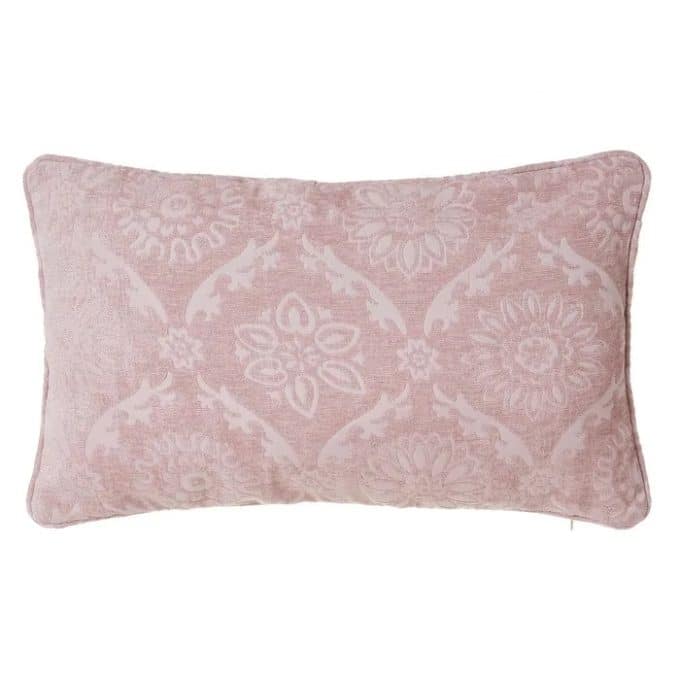 set dos cojines rosas chenilla adamascados rectangulares