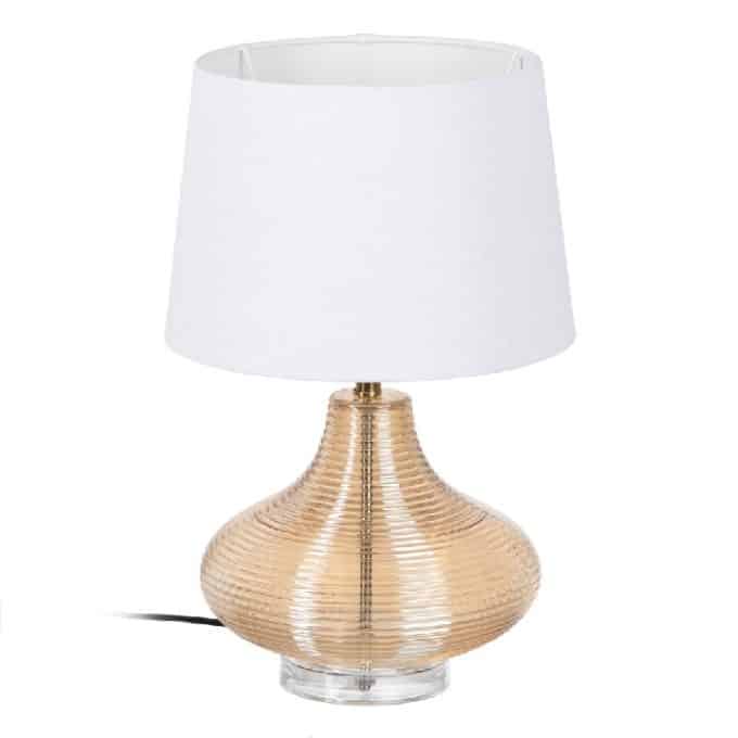 lámpara de mesa con base de cristal rizado color ámbar