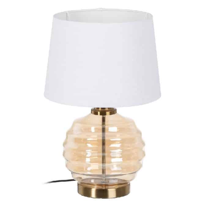 lámpara de mesa con base de cristal ondulado acabado en ámbar