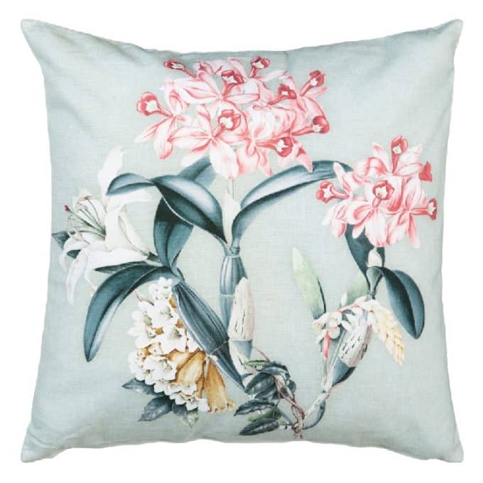 cojín azul poliéster hortensias multicolor
