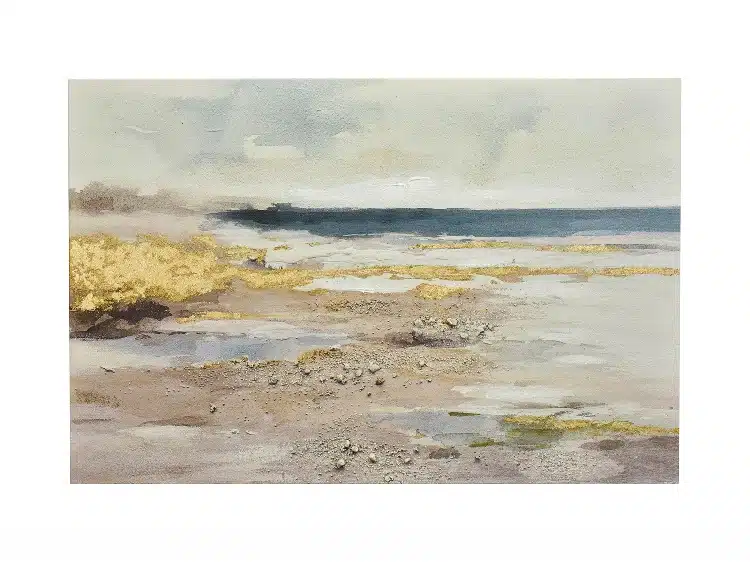 cuadro paisaje marino azul y oro