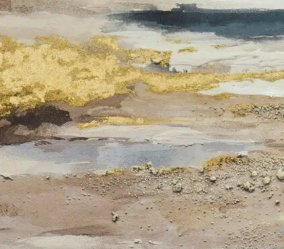 cuadro paisaje marino azul y oro