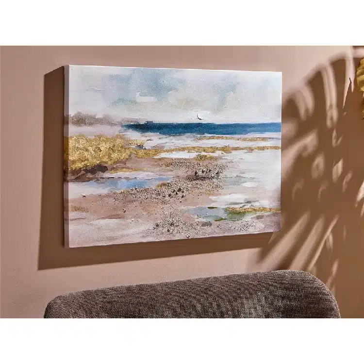 cuadro paisaje marino azul y oro