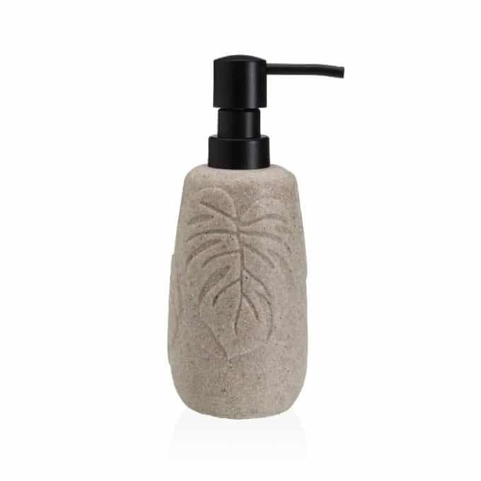 dosificador de baño en resina beige con hoja grabada