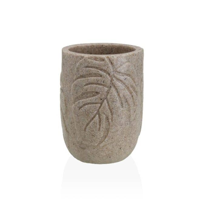 Set Baño Dos Piezas Resina Beige Hoja Grabada Creta (7dx20 cm)