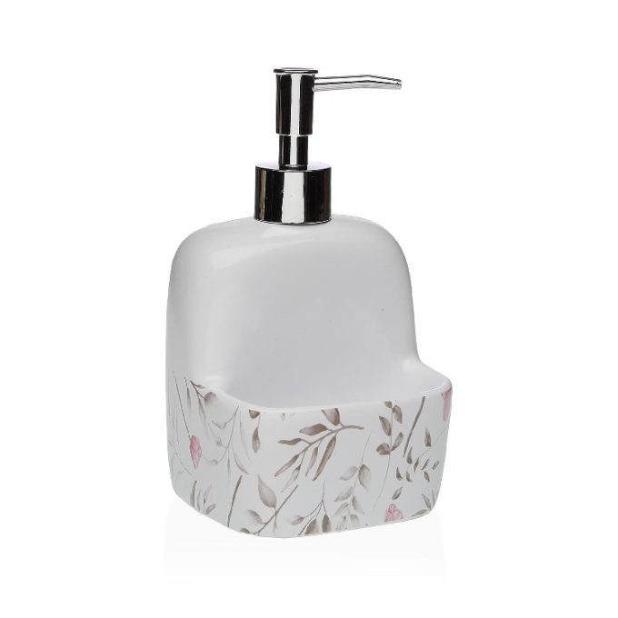 dosificador cocina cerámica blanca flores rosas y grises