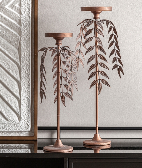 Candelabro Metal Dorado Hojas (16dx45 cm)