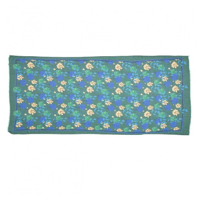 Foulard Estampado Flores Azul y Verde (80x180cm)