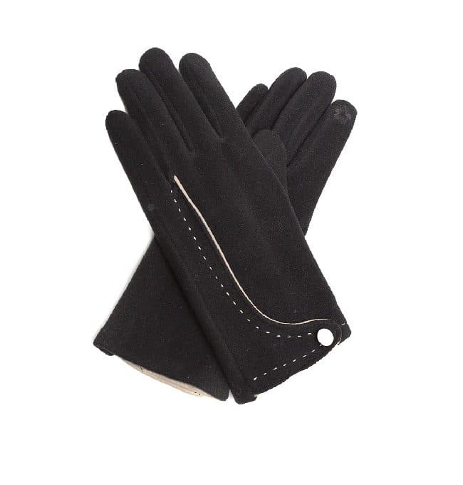 guantes lana sintética negra y puño cruzado