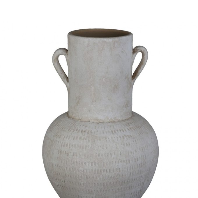 jarrón cerámica grabado blanco envejecido