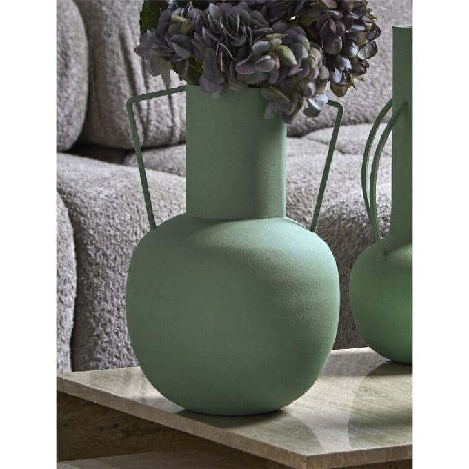 Jarrón Metal Verde Rodas ( 21dx30 cm)