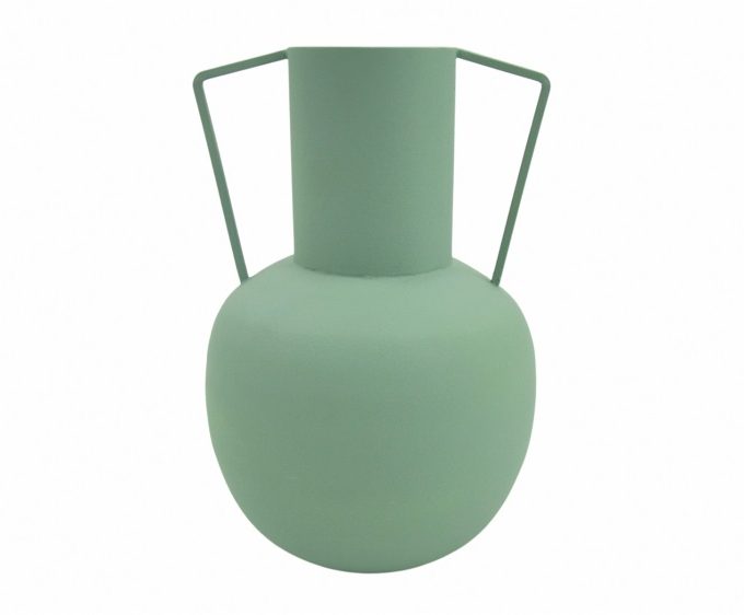 jarrón tipo ánfora en metal verde menta