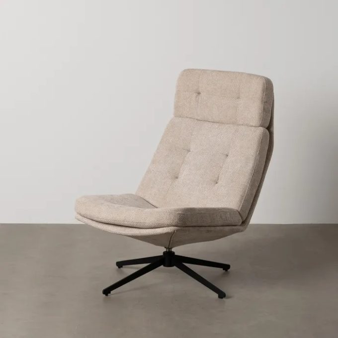 Sillón Giratorio Respado Alto Tejido Biege Clever, Contemporáneo (65x98x93 cm)