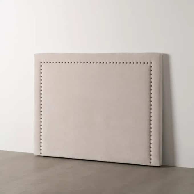 Cabecero Acolchado Tejido Crema Tachuelas, Clásico (165x7x125 cm)