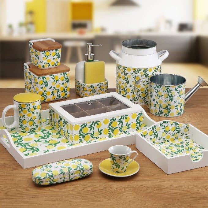 Set 2 Mugs Porcelana Blanca "Fruits Lemons", Vintage(12x8x9,5 cm)