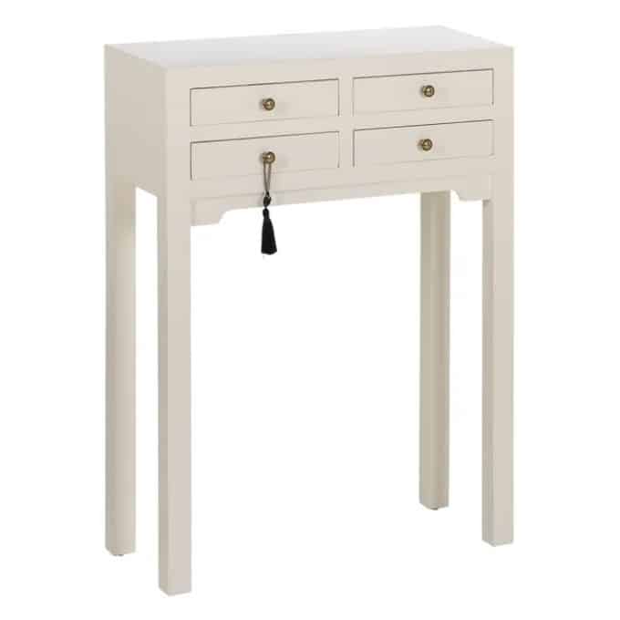 consola oriental lacada blanca cuatro cajones