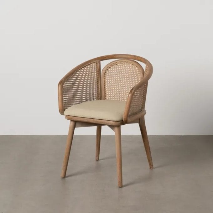 Silla Madera Natural y Rejilla de Ratán, Valentina (59x47x81 cm)