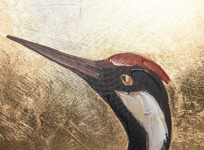 Cuadro Garza Blanca y Oro Clásico ( 120x4x80 cm)