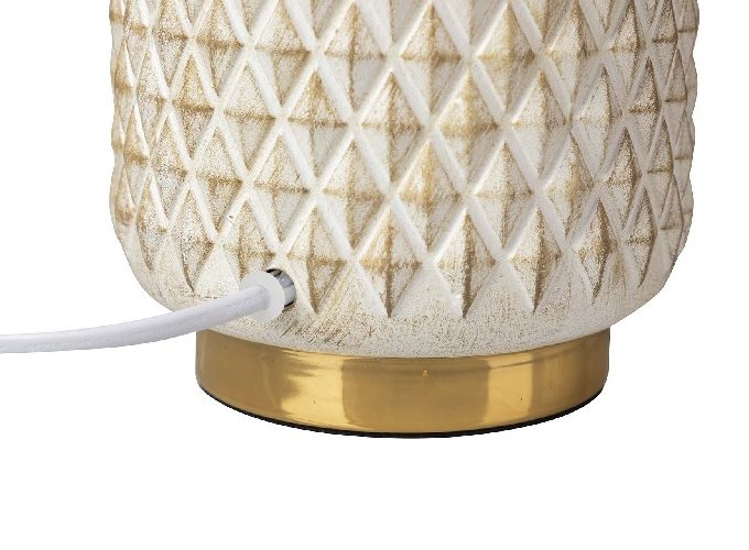 Lámpara Mesa Cerámica Beige Rombos Grabados Basile, Rústica (28dx44 cm)