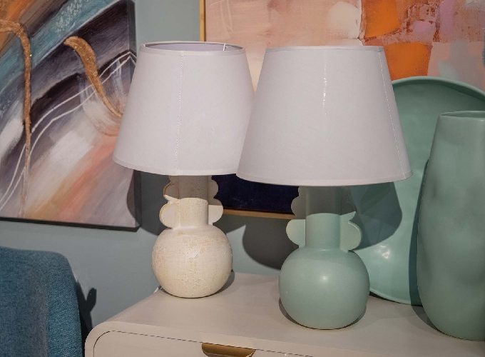 Lámpara Mesa Cerámica Verde Bemus, Étnica (25dx39 cm)